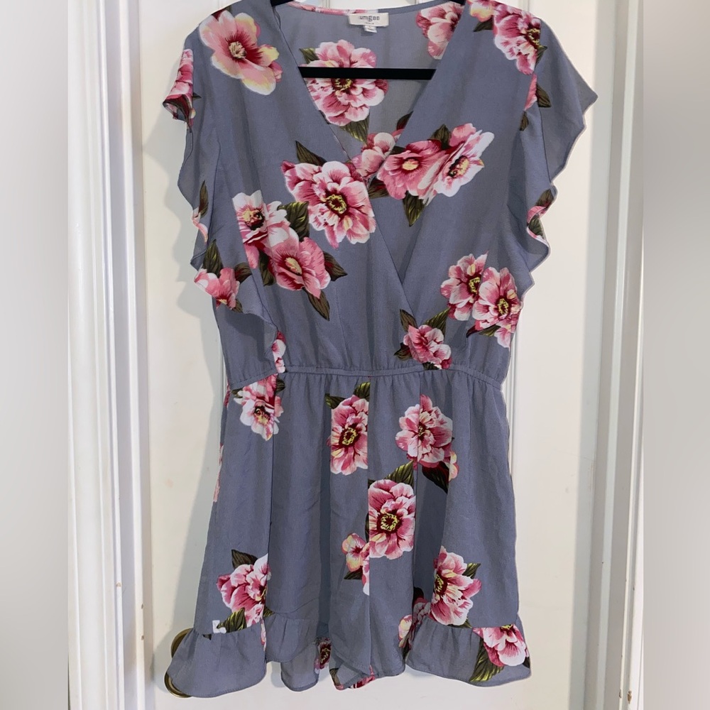 Umgee Gray Romper with Pink‎ Floral Design